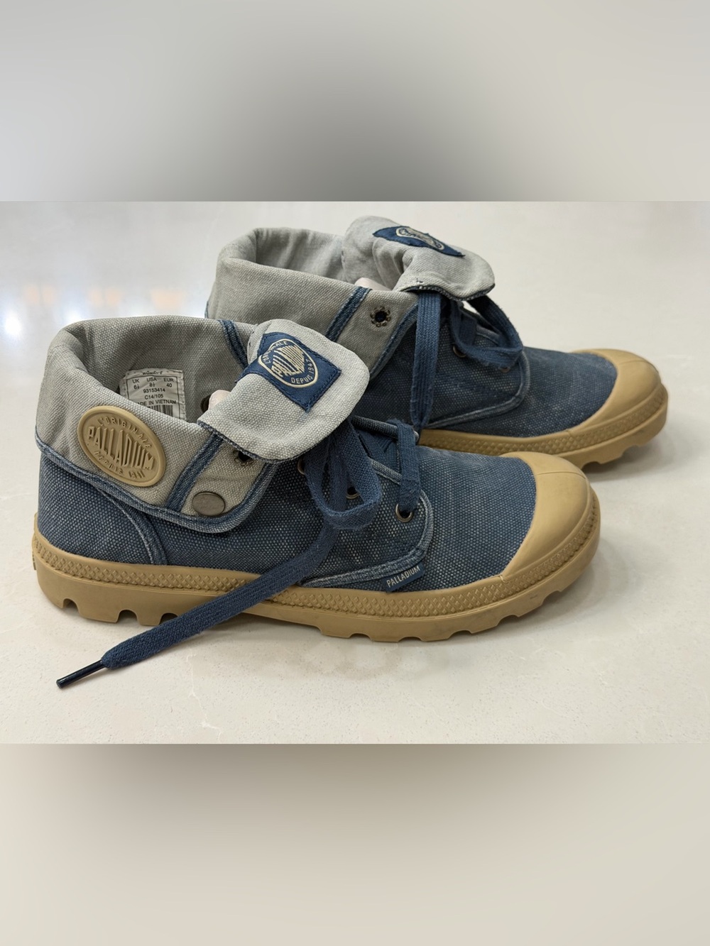 Palladium Baggy Low Canvas Fold Down Ankle Boots Blue Putty Womens Size 8.5